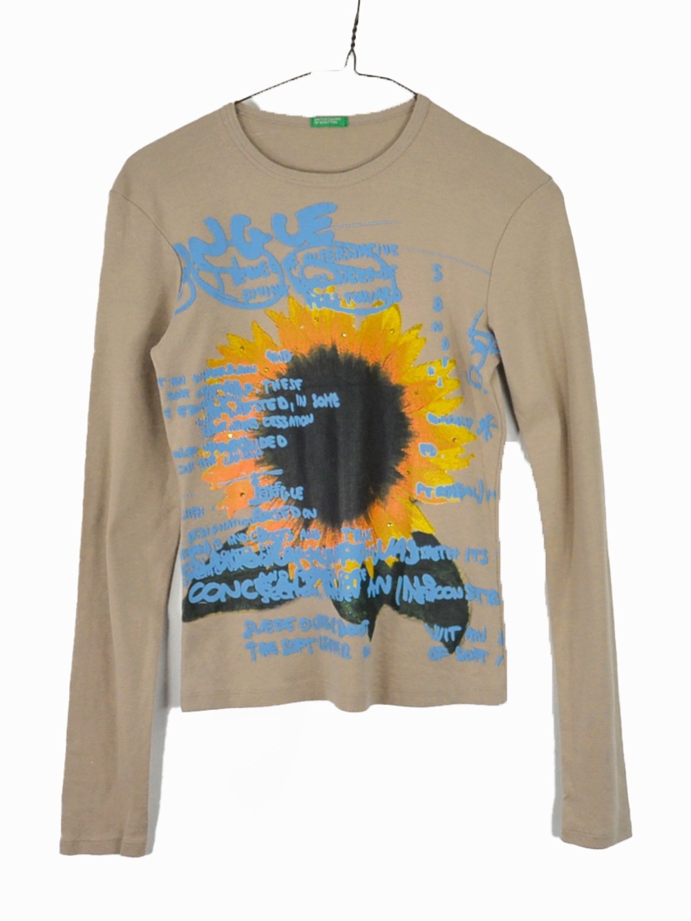Vintage United Colors of Benetton Collage Grunge Text Floral Flower Print Top